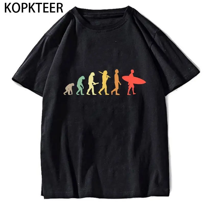 

Retro Surfing Evolution T Shirt Men Black T-shirt Short Sleeved Print Cotton Tee Top Funny Gift Clothing T-shirt Harajuku 2022