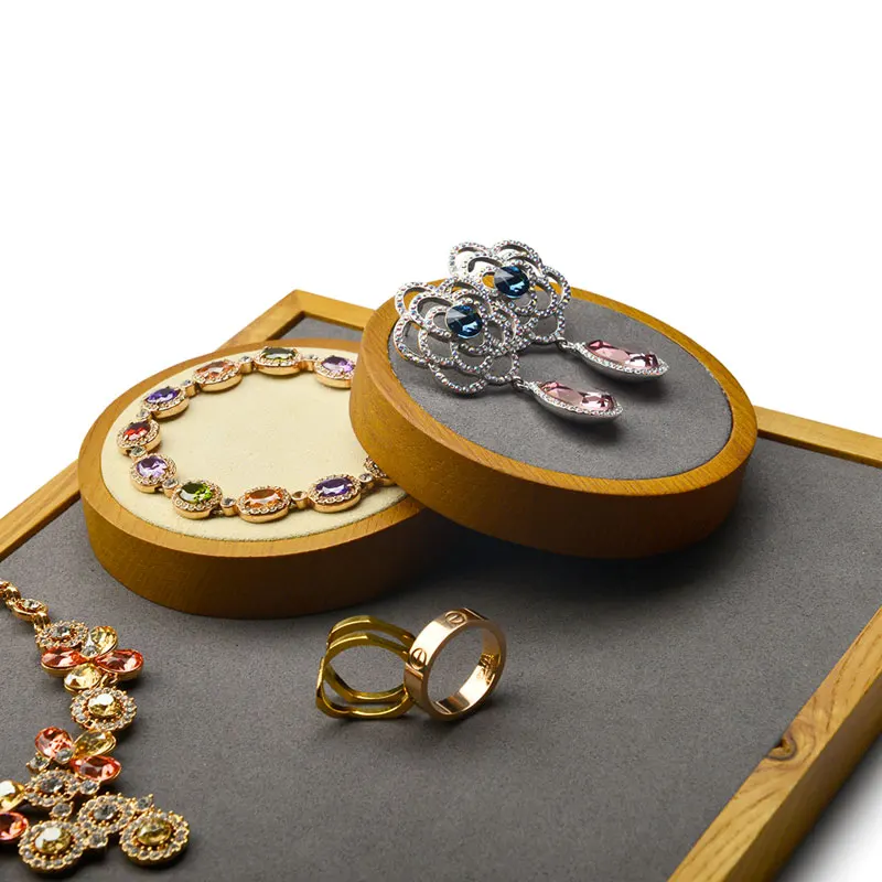 Oirlv Wooden Jewelry Rack Solid Wood Round Jewelry Display Tray For Ring Earrings Jade Bracelet Necklace Watch Jewelry Display