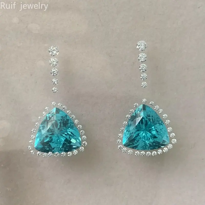 

Ruif Original New Design Trillion Lab Grown Sapphire Paraiba Color with Moissanite Gemstone Set for Beautiful Earrings Making