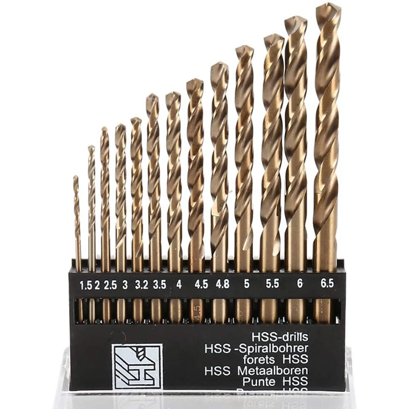

13Pack HSS Twist Drill Bit Set Metric High Speed Steel M35 Cobalt With Straight Shank 1.5Mm-6.5Mm For Drilling Tool Wood