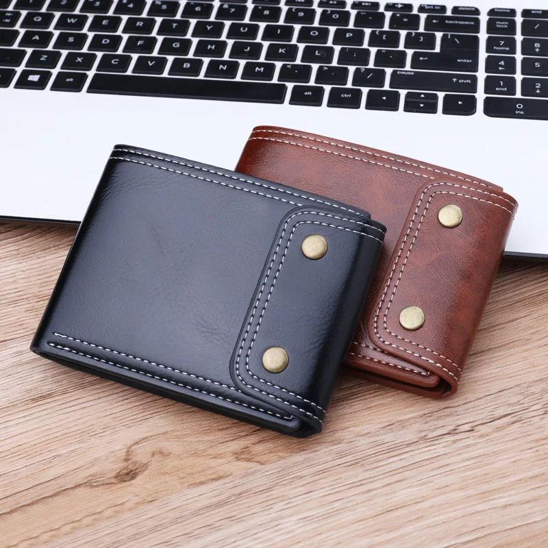 

Wallet For Men RFID Blocking Purse PU Leather Short Card Case With Double Clasp Carteira Masculina billetera Hombre Porte Carte