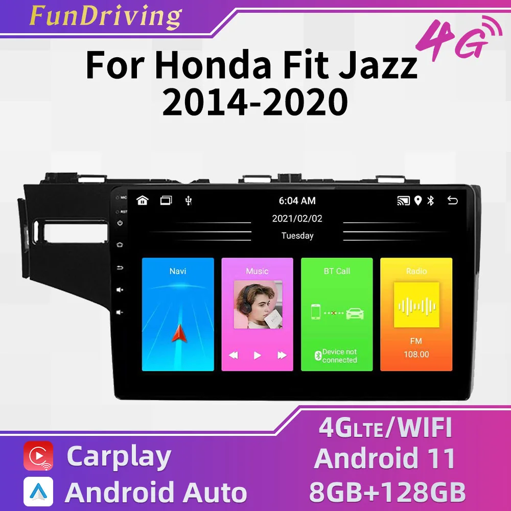 

2 Din Android Автомобильные стереосистемы для Honda Fit Jazz 2014-2020, автомобильное радио, мультимедийный плеер, GPS, 4G навигация, Авторадио, головное устро...