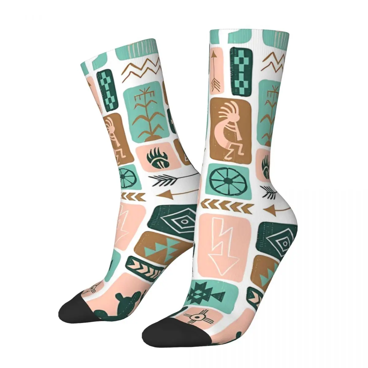 Funny Happy Sock for Men Southwest Dreams Teal Hip Hop Kokopelli Hopi Quality Pattern Printed Crew Sock Casual Gift