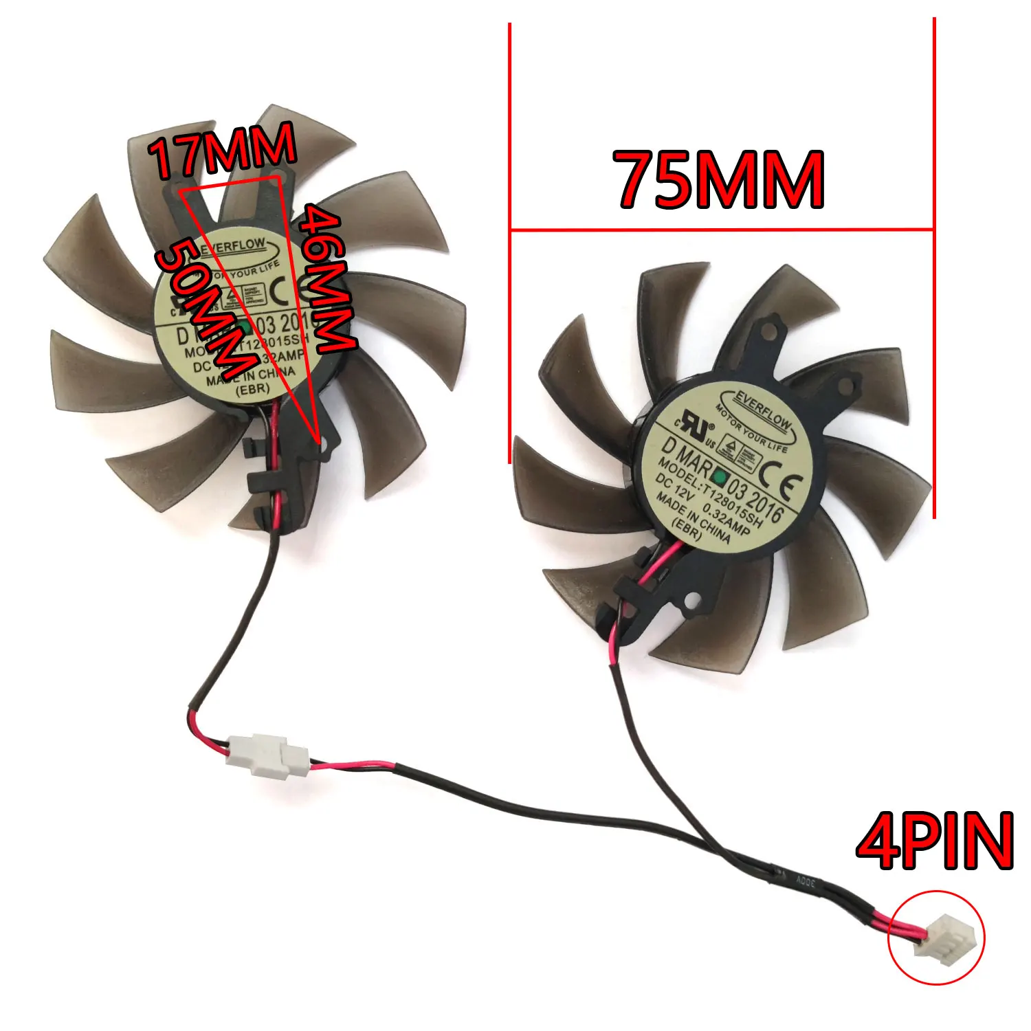 Новый вентилятор для графического процессора 1 лот 75 мм 4PIN GA82S2H T28015SH GTX 1060 Galaxy 1050 960