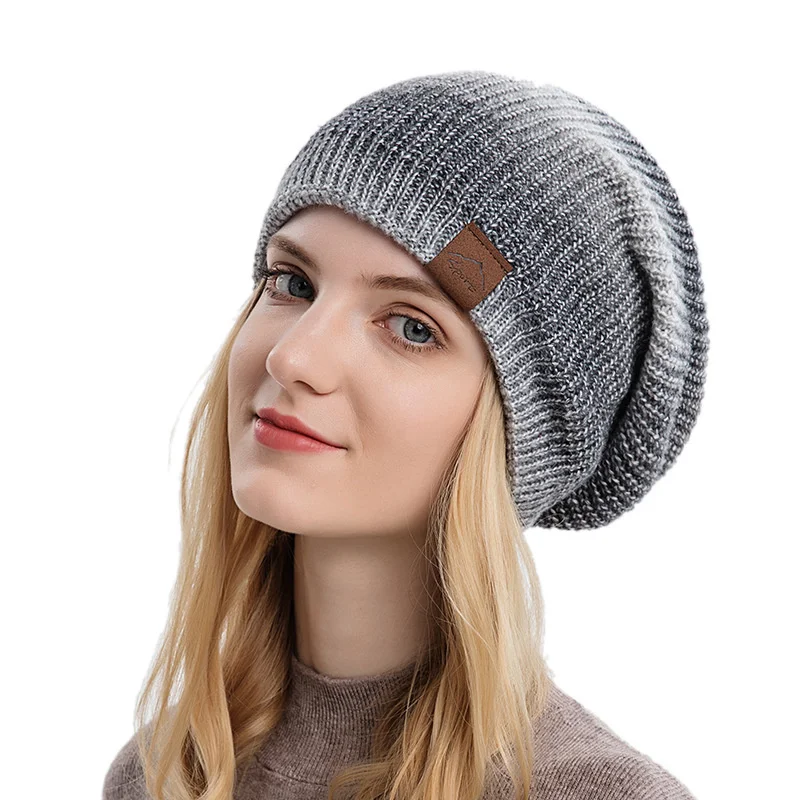 Brand Beanies For Women Winter Knitted Hats Thick Warm Beanie Skullies Hat Female Gradient Bonnet Beanie Caps Outdoor Riding Set