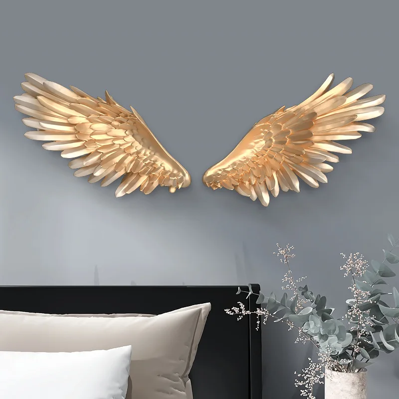 Nordic living room TV background wall decoration pendant feather hanging wing |