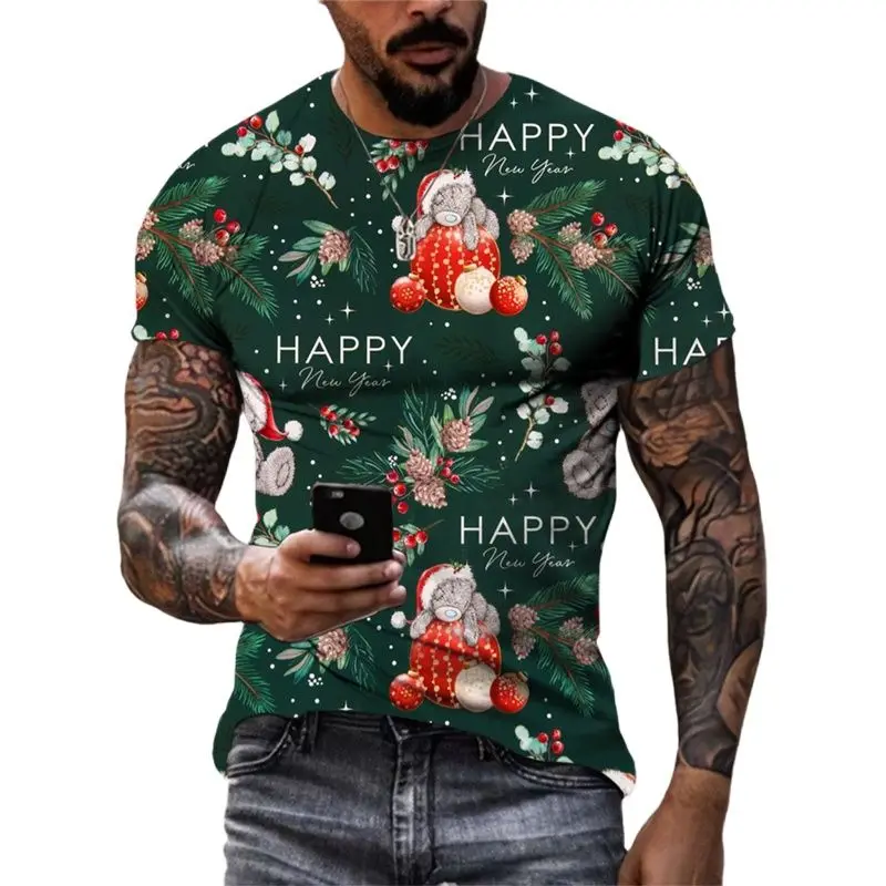 

Christmas Holiday Party Santa Gifts 3D Harajuku Printed Men's And Women's New Round Neck Short Sleeve Children's Fashion T-shirt