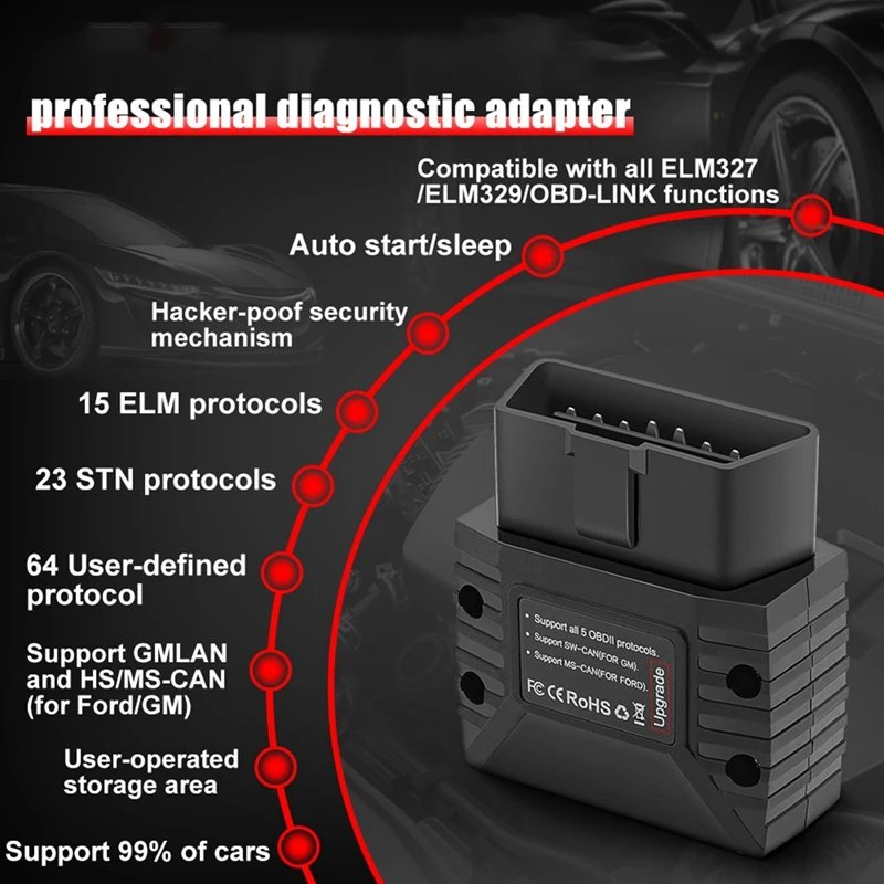 

Diagnostic Instrument Fault Detector Black Car Diagnostic Vgatevlinkermc Bluetooth 4.0 Obd2 V2.2 ELM329 For Car