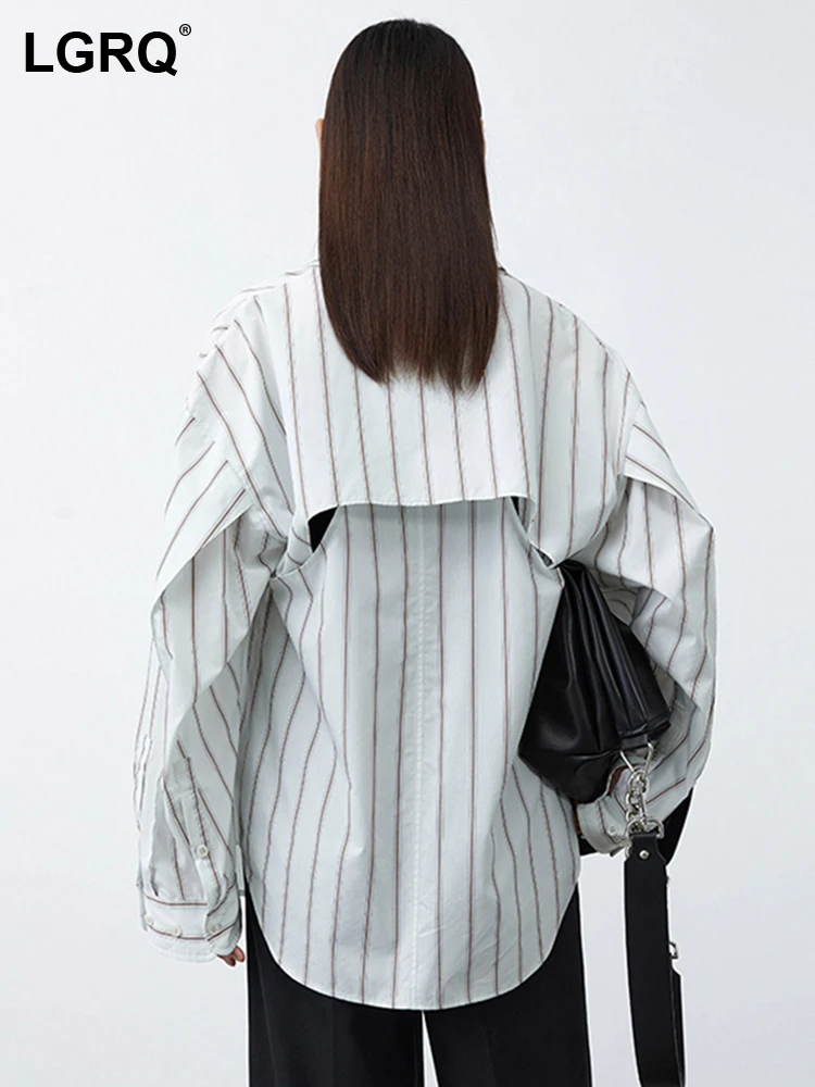 

LGRQ Fashion Women's Shirt Lapel Deconstruction Striped Long Sleeve Loose Single Breasted Back Blouse Spring 2023 New 17A1920H