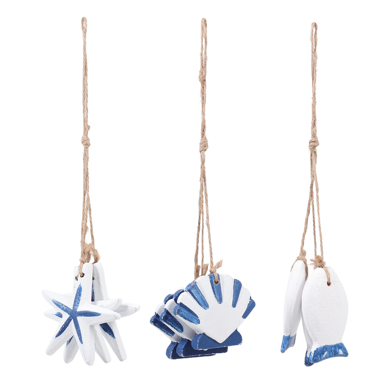 3 шт. подвески в средиземноморском стиле Деревянные Подвески виде рыбы с джутовой