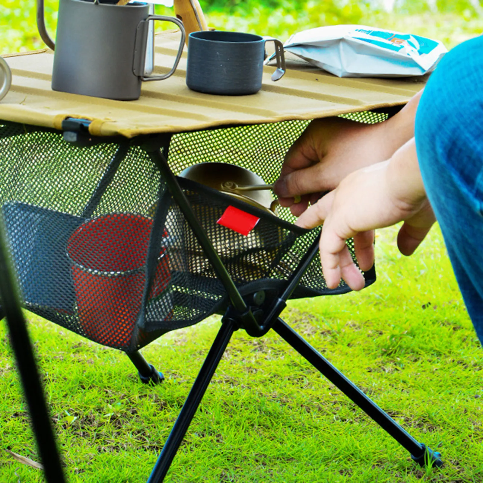 

Складная Сетчатая Сумка для кемпинга на открытом воздухе, сумка для хранения, сетчатая карманная подвесная сумка, органайзер для посуды, Ск...