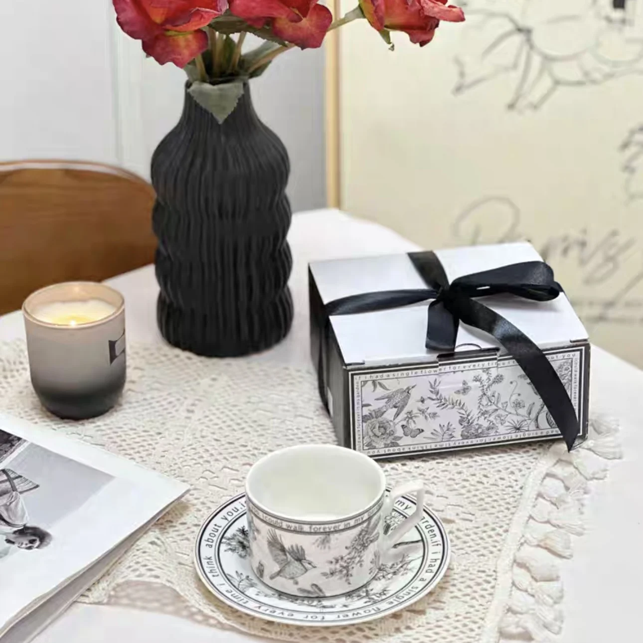 Набор кофейных чашек и тарелок с цветком Pinellia Ternata маленькая ароматная кружка