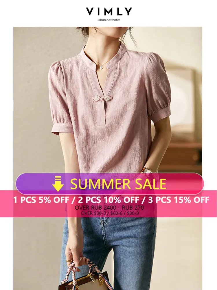 

Vimly Shirt Blouse Ladies Tops Women Solid All Match Elegant design Chinese Style Chiffon Spring 2023 New Shirts Blouses V3260