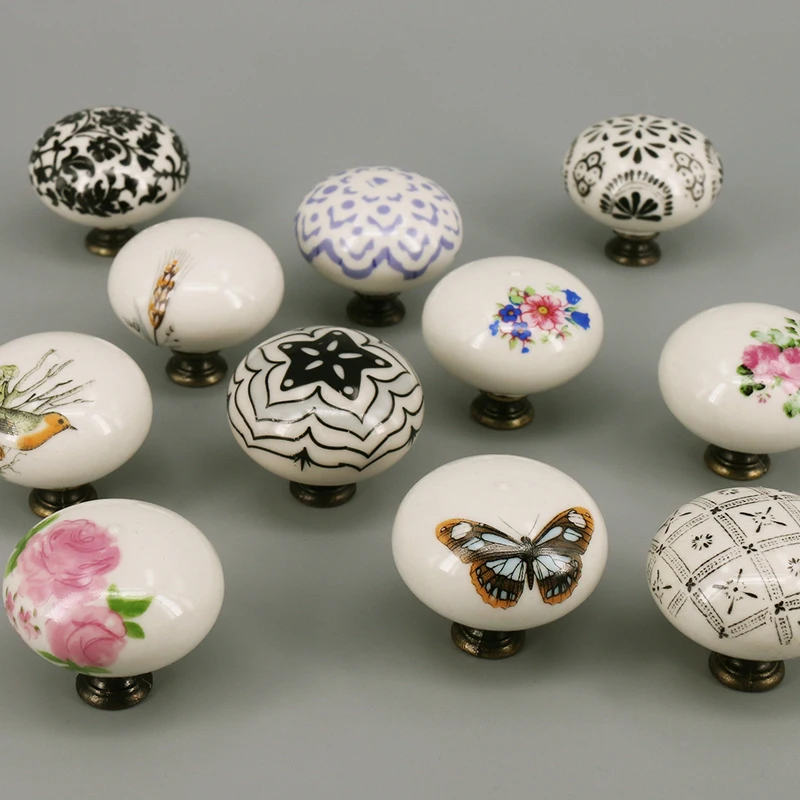 

Vintage Ceramic Knobs with Flower Painting Cabinet Knobs Drawer Pull Decorative Painted Knobs Kitchen Furniture Drawer Pulls