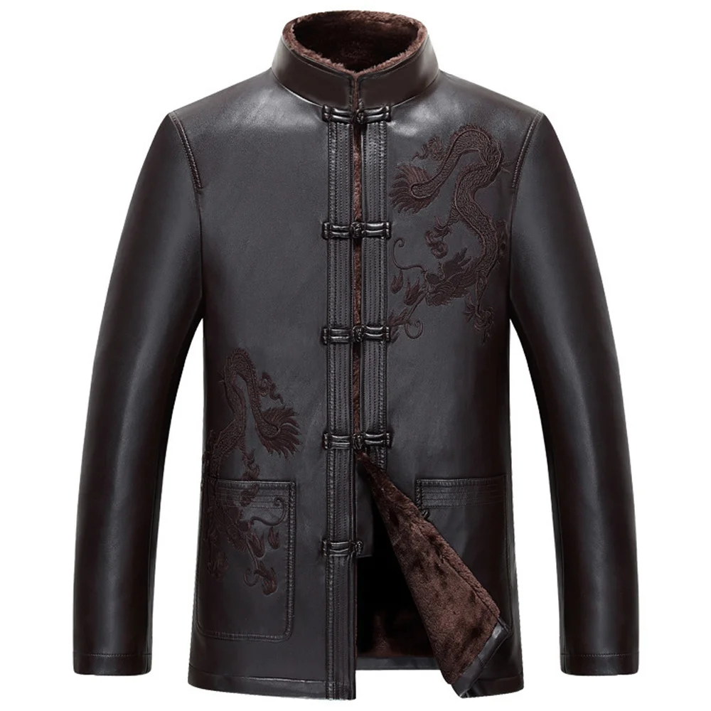 Пальто с китайским драконом 2023 для мужчин зимние пуховики куртка бархатной