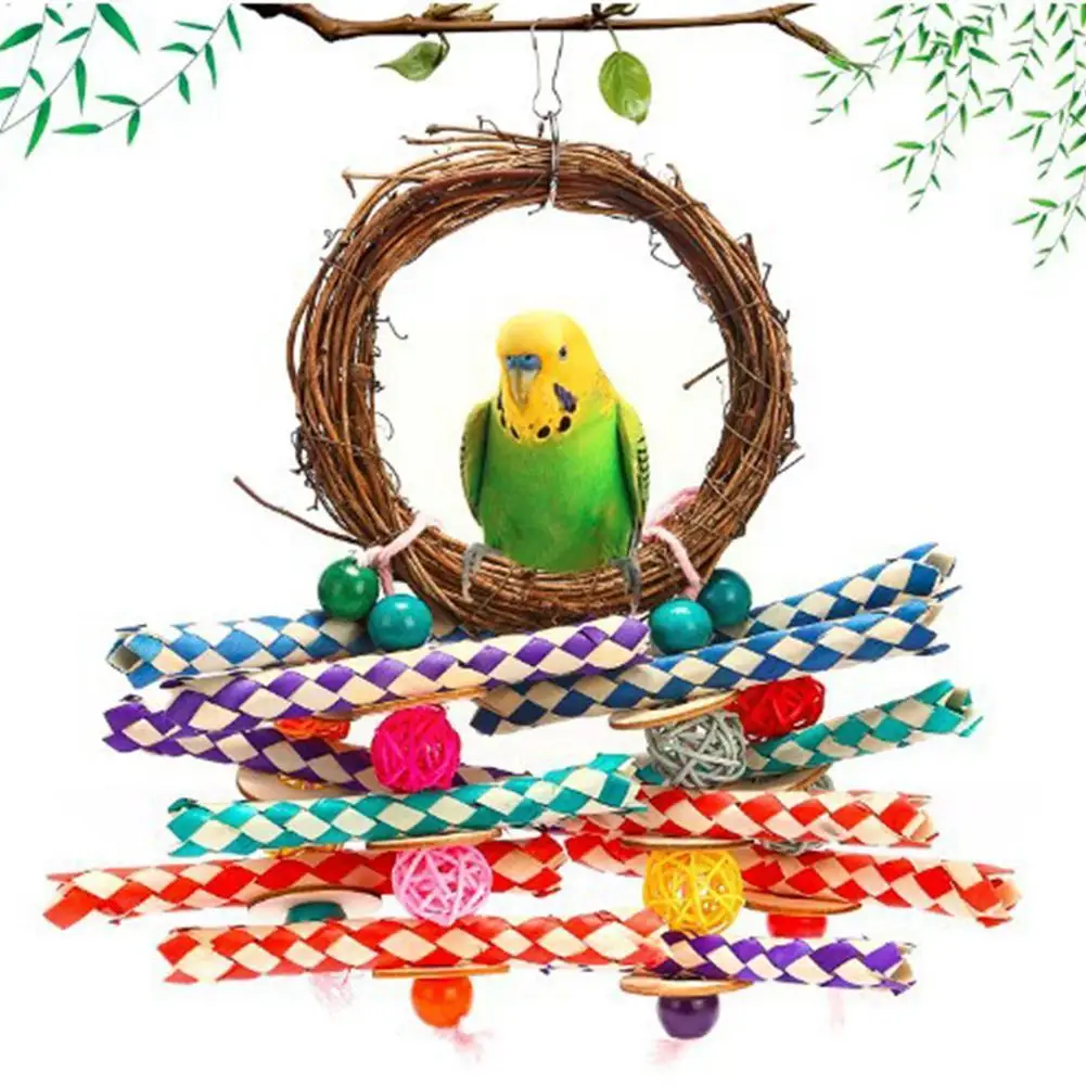 

1pc Parrot Cage Shredder Toy Perch Chewing Toy Foraging Rattan Balls Wooden Beads For Small Bird Cockatiel Cage Accessories G2G3