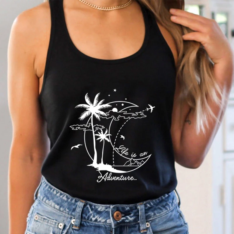 Майка женская пляжная с принтом Луна и графическим