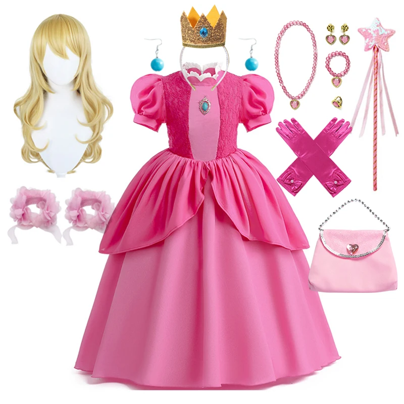 

Peach Princess Dress For Girl Halloween Cosplay Costume Children Stage Performance Clothes Kids Birthday Carnival Party Outfits