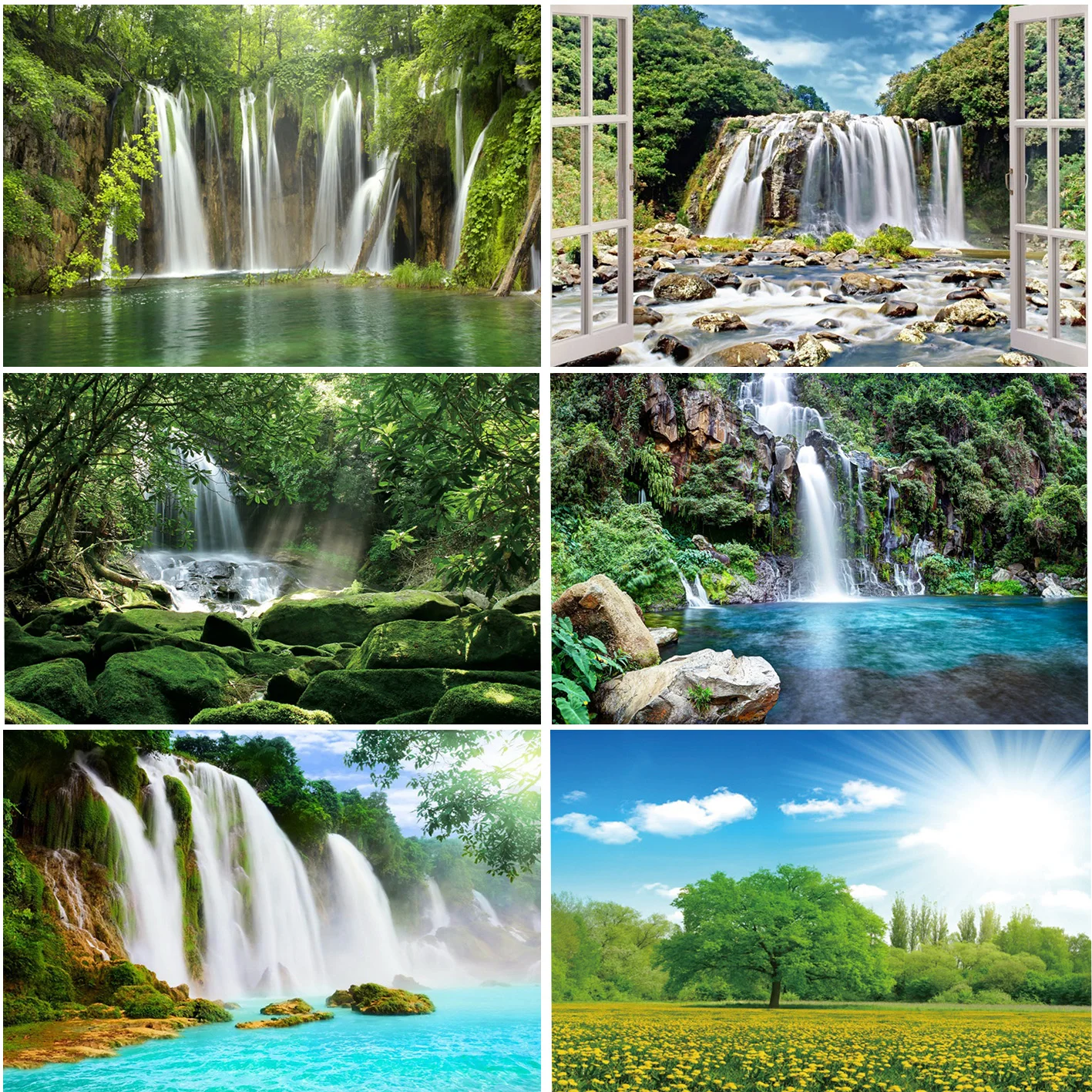 

Spring Natural Scenery Photography Backdrops Green Forest Waterfall Landscape Photographic Decoration Photo Backgrounds