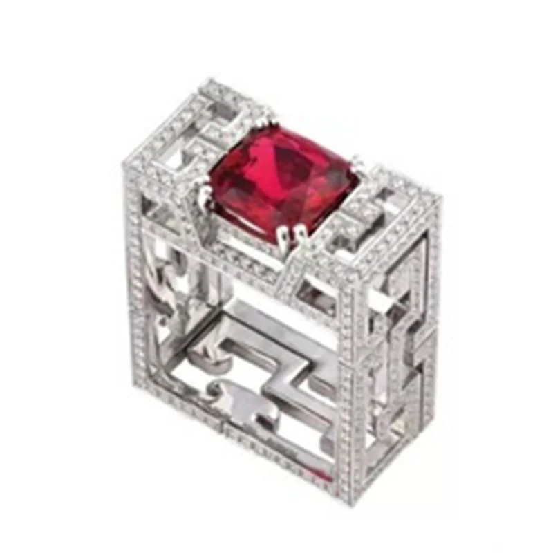 

Small zircon inlaid square red zirconium engagement ring, suitable for men and women's Scott hand jewelry accessories wholesale