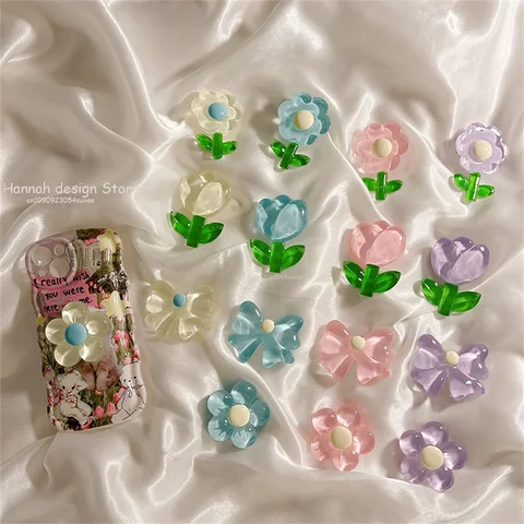 Корейский 3D милый прозрачный цветок с бантом, ручка для телефона Tok Griptok, японский держатель для телефона для iPhone 15, 14, 13, держатель для телефона Pro Max