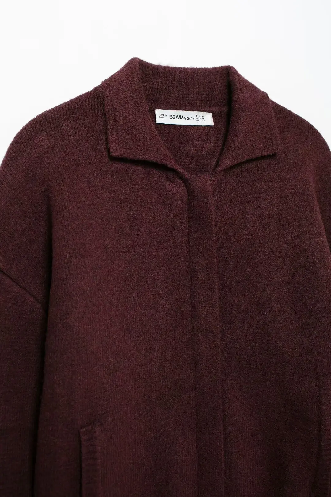 Женская винтажная трикотажная куртка TRAFZA бордовая на молнии с отложным