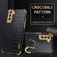 luxury crocodile pattern leather holder phone case for samsung galaxy s22 s21 s20 fe plus ultra note 10 20 soft shockproof cover