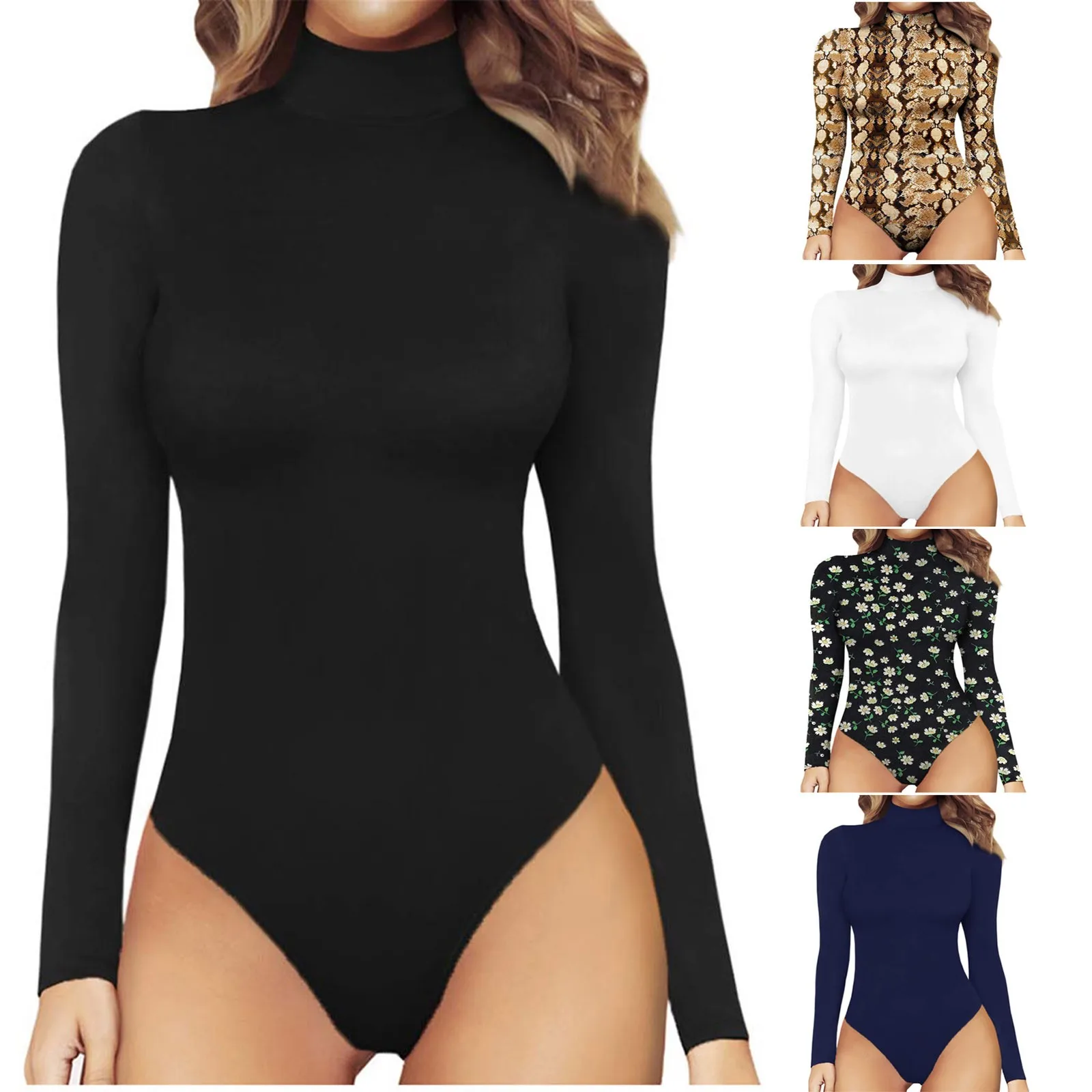 

off Shoulder Romper Tight Romper Women's Mock Printing Fashion Turtle Neck Tops Swimsuit Romper Women Strapless Romper Women