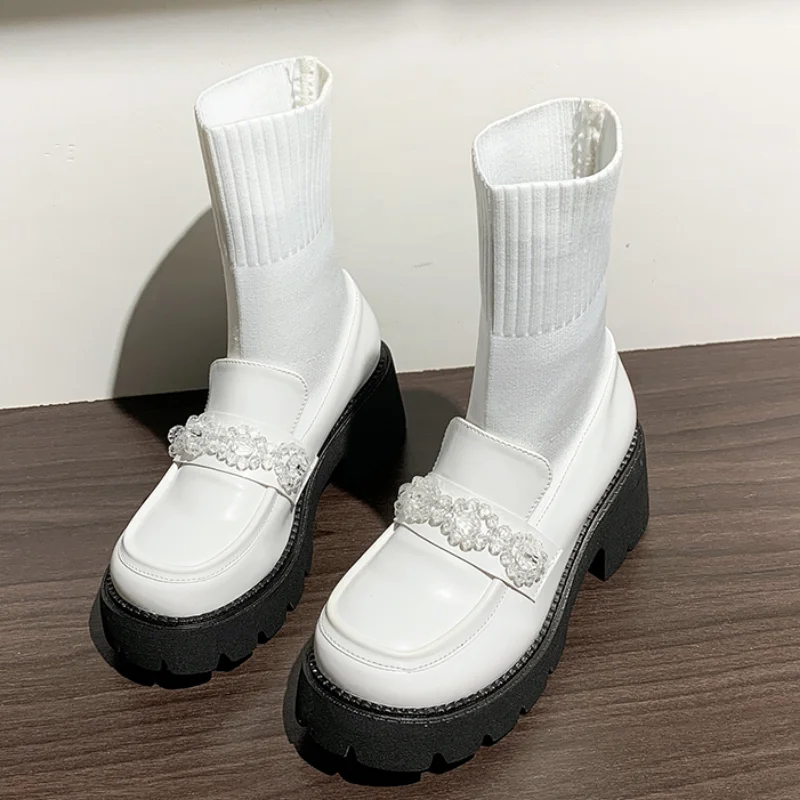 

Роскошные женские ботинки, новинка 2023, модные ботинки для женщин, обувь на платформе с круглым носком, Женские однотонные ботильоны