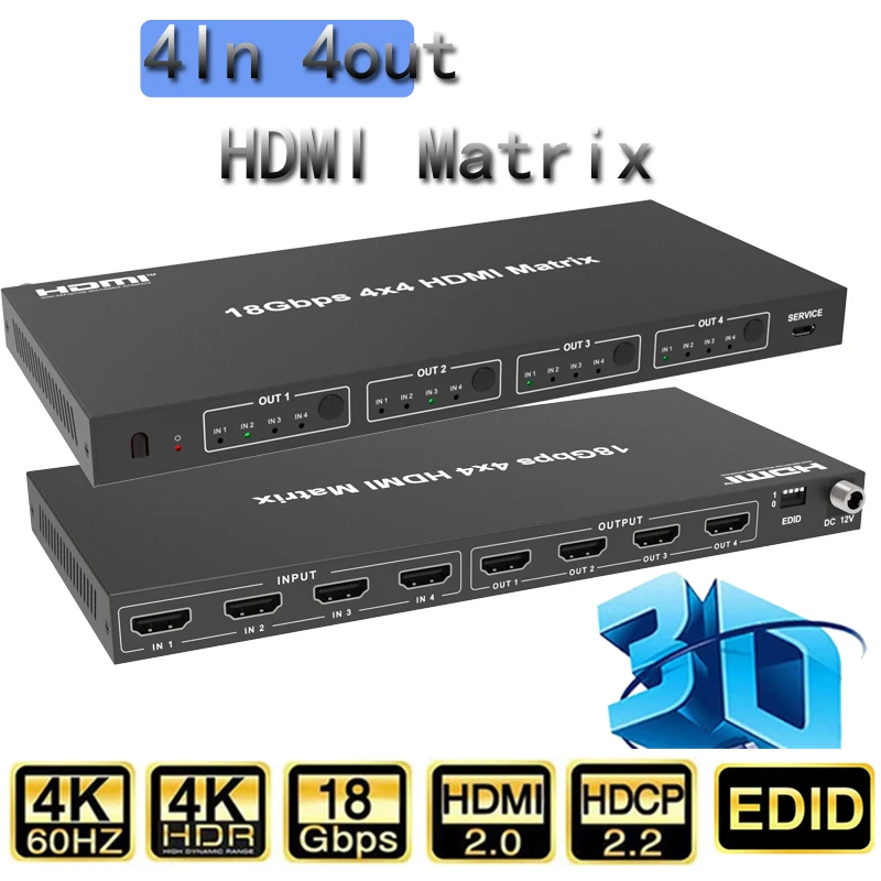 

Game live screen splitter 18Gbps 4in 4out 4K 60Hz HDR HDCP 2.2 hdmi matrix switcher HDMI Splitter YCbCr 4:4:4 PC To TV projector