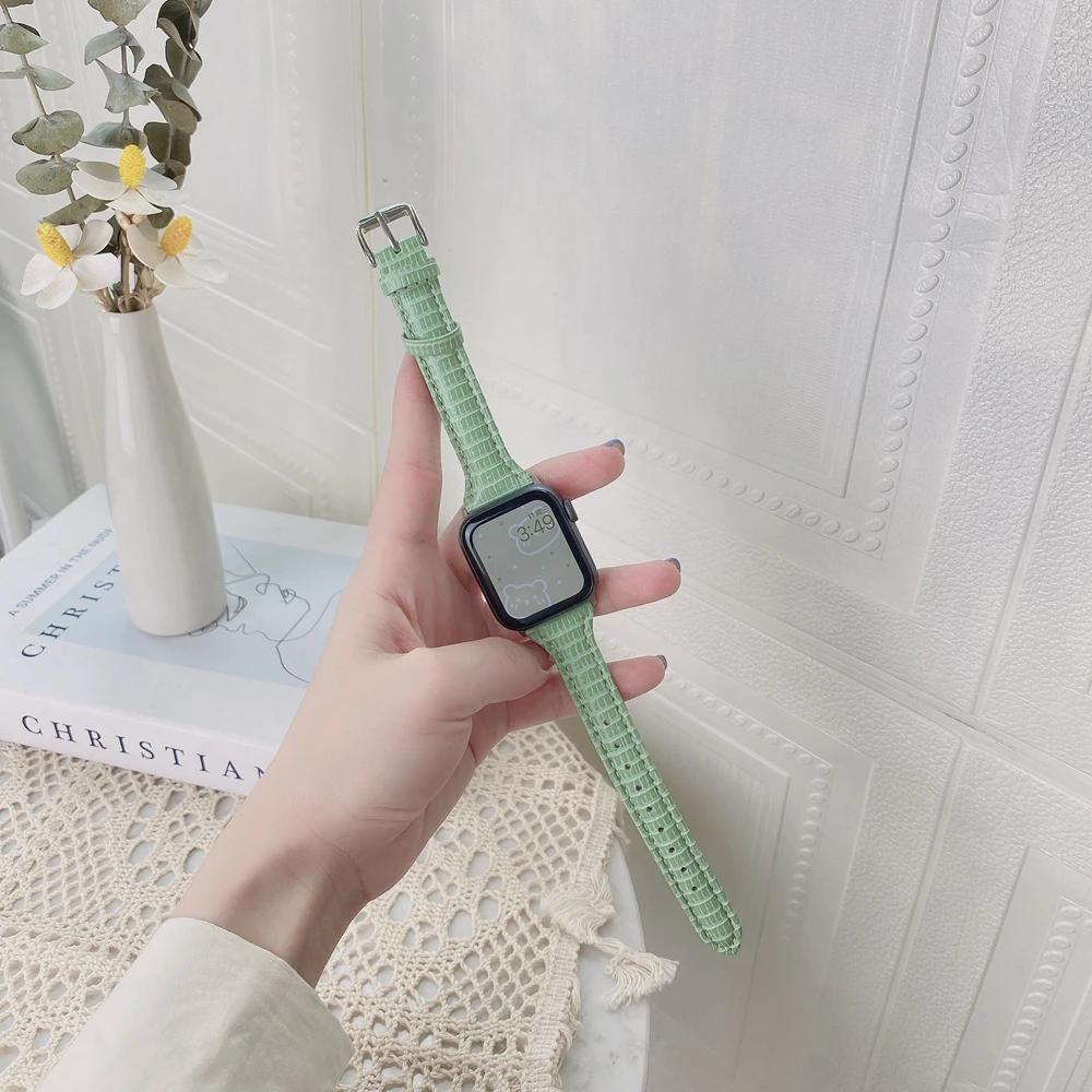Отличный тонкий ремешок для Apple Watch SE7 6 5 42/44 мм кожаный браслет Iwatch Band Series 4 3 2 1 38/40