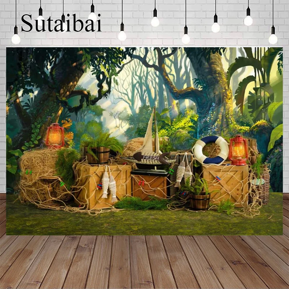 

Фон для фотосъемки с изображением леса зеленого дерева и рыболовной сети