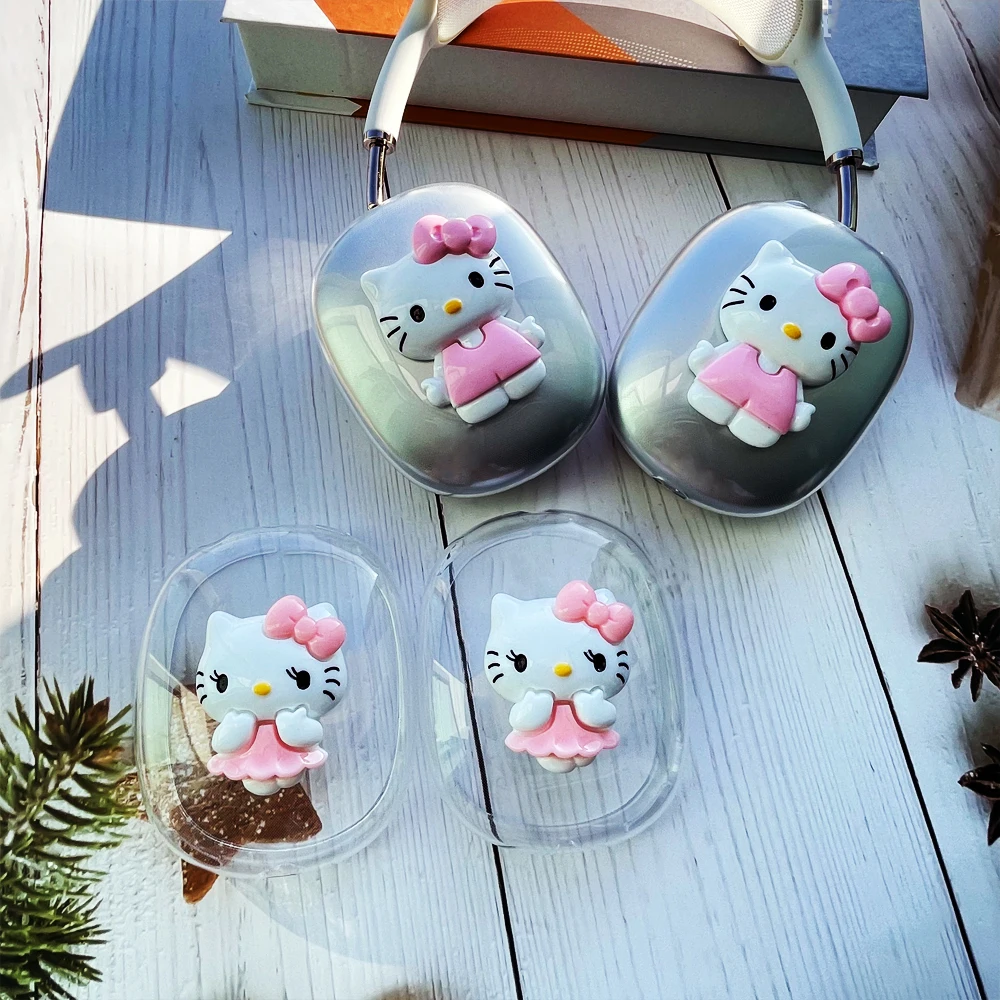 Прозрачный чехол для наушников Apple Airpods Max защитный 3D Hello Kitty мультяшная гарнитура