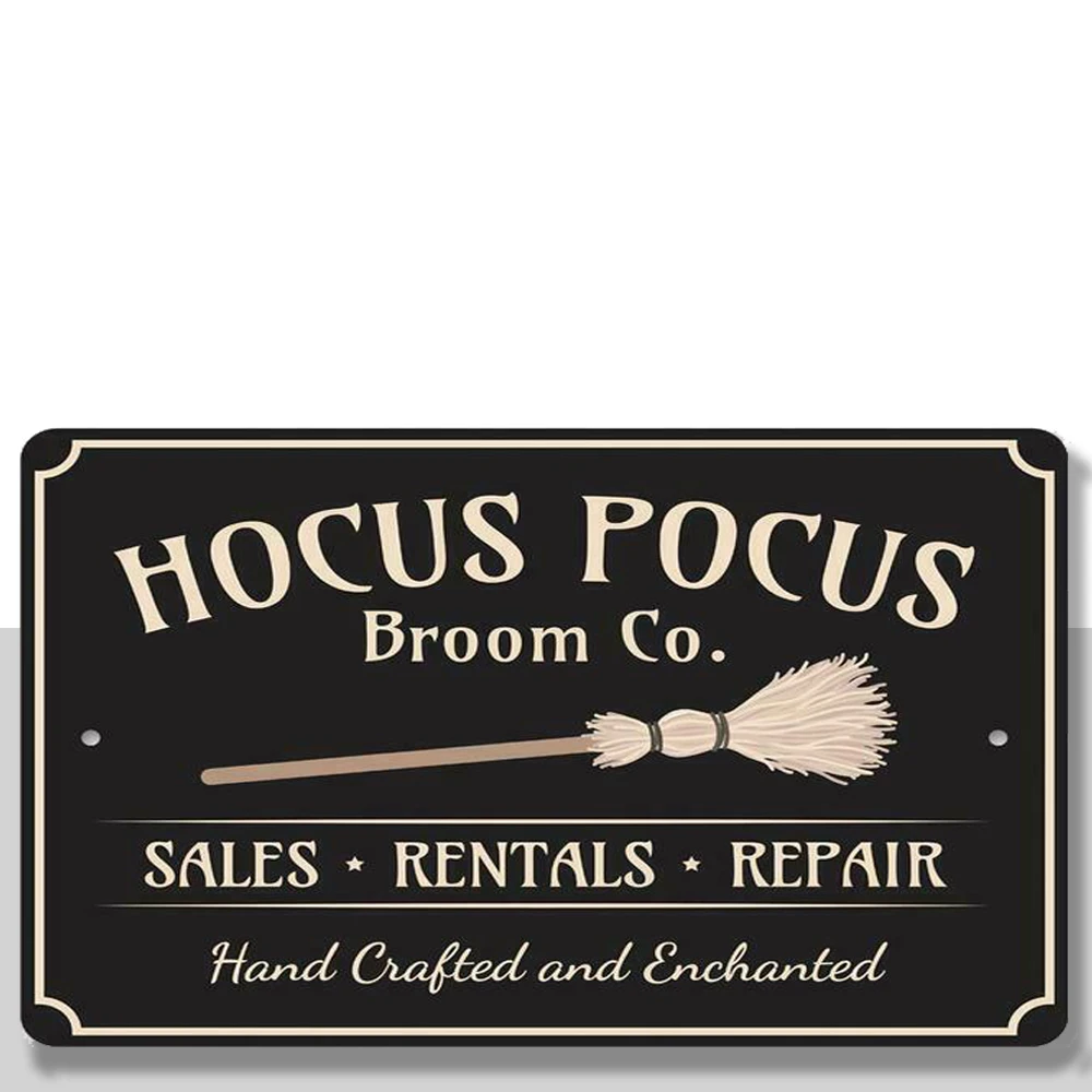 

Hocus Pocus метла Ко, продажи, аренда, Хэллоуин алюминиевый знак металлический декор стен