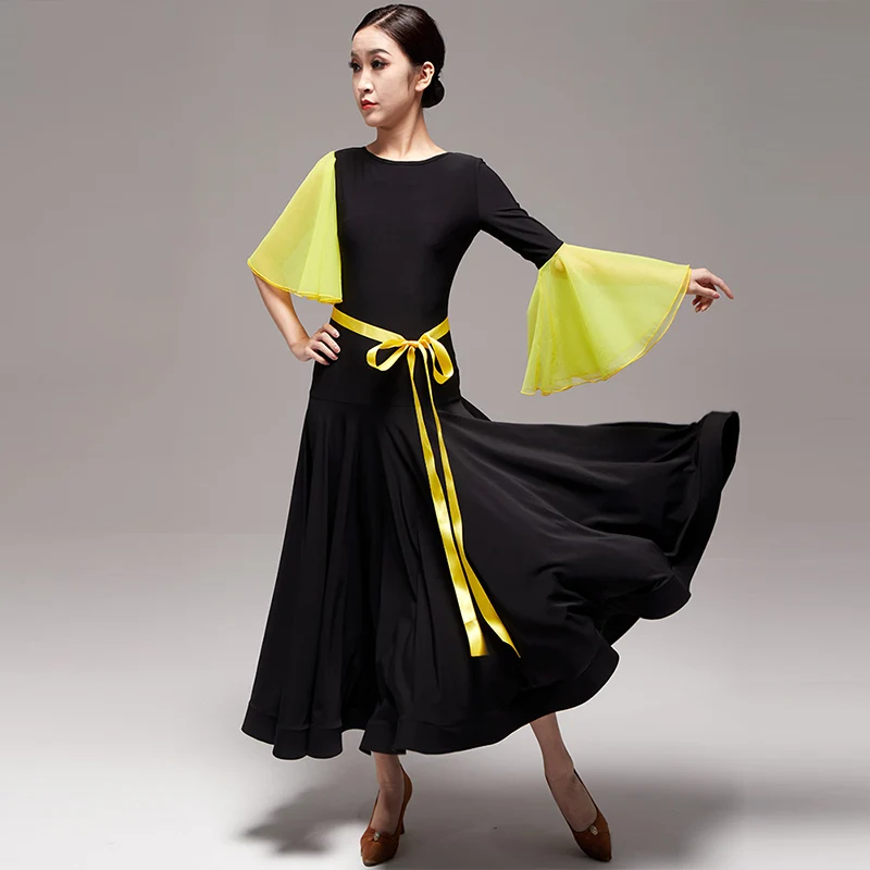 Платье для бальных танцев и представлений, для взрослых и женщин, 2 цвета, элегантная приталенная одежда для вальса с расклешенными рукавами, танго, одежда для танго DL10031
