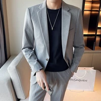 suit jacket pants 2 piece suitcasual fashion new mens high quality low price business wedding groom pure color suit pants