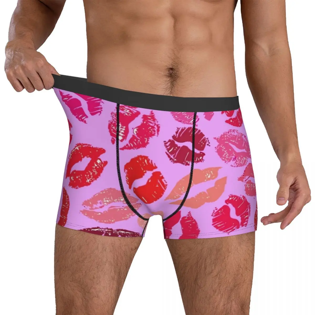 

A Burst Of Lips Underwear Lipstick Kisses Males Shorts Briefs Breathable Boxer Shorts Trenky Printed Large Size Panties