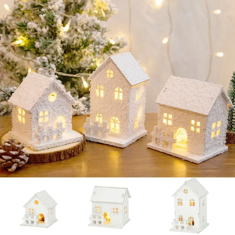 

Mini Christmas LED Light Wooden House Kids Gift with Snowflake White Glowing Castle Luminous Christmas Tree