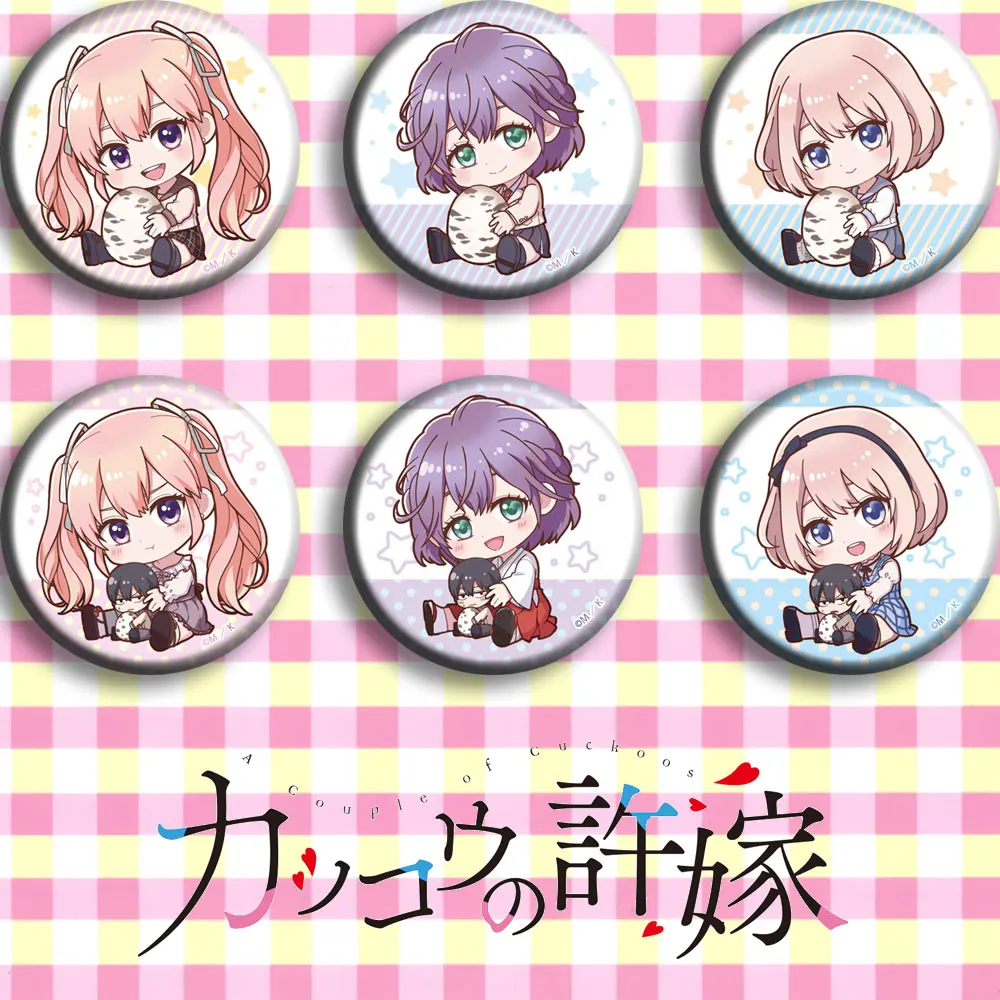 

6pcs/1lot Anime A Couple Of Cuckoos Erika Hiro Sachi Badge Figure Badges Round Brooch Pin Gifts Kids Toy 3675