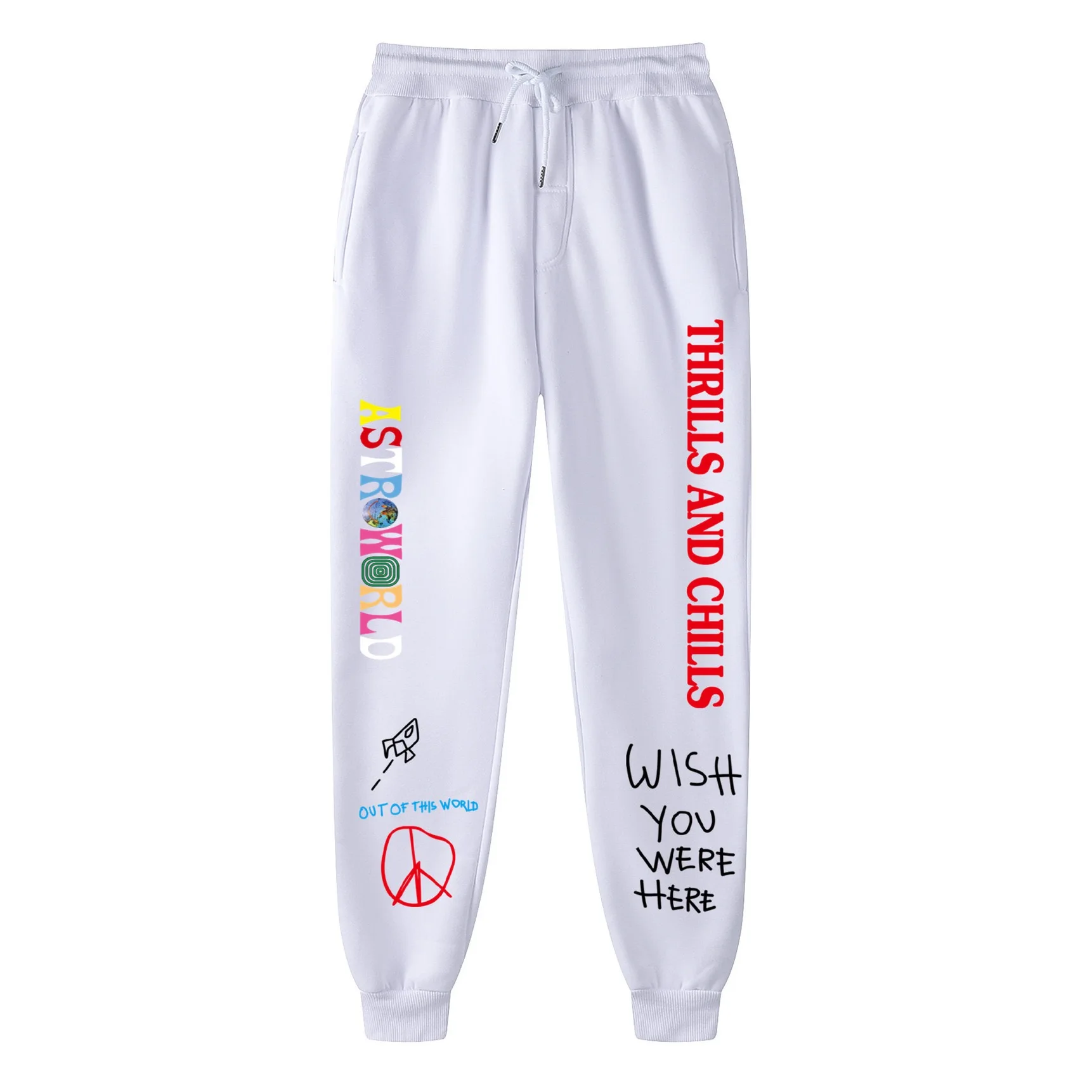 

Sweatpant Streetwear TRAVIS SCOTT ASTROWORLD THRILLS AND CHILLS Pants Fashion Letter Fleece Trousers Women Men Jogging Sweatpant