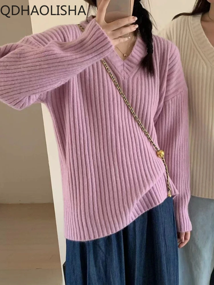 

Women's Sweater 2023 Autumn Winter New In Korean Fashion Long Sleeve Sweater Oversize Knitwear Thickening Pullovers LooseTops