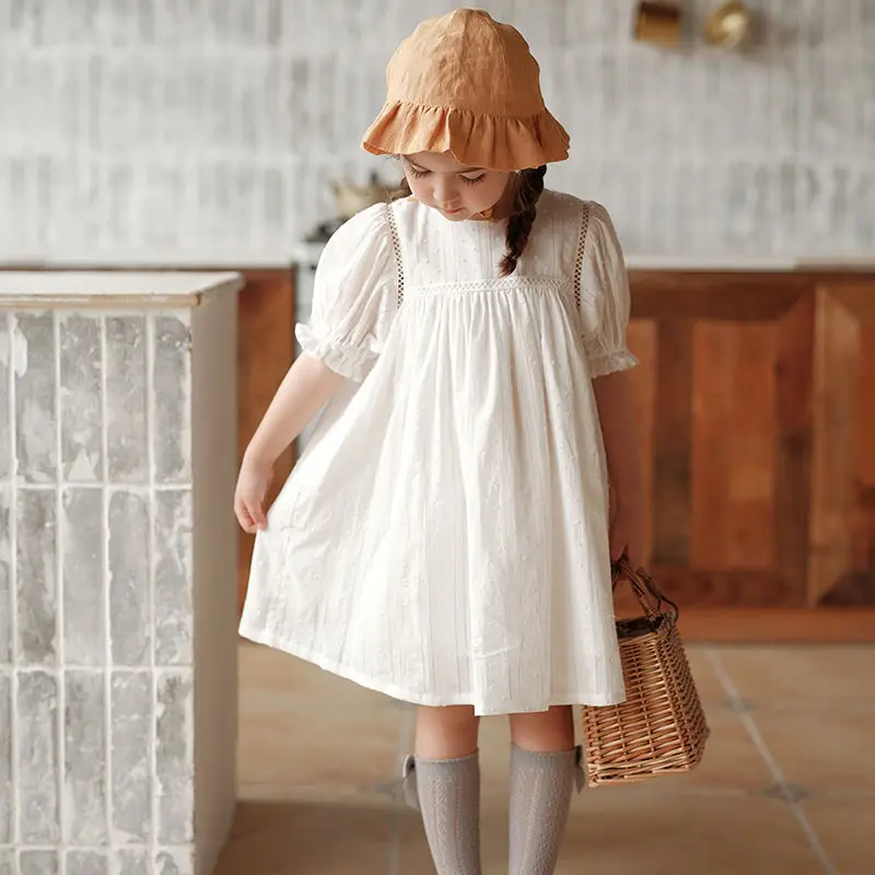 

Girl Casual White Dress 2022 New Korean Princess Birthday Party Dresses Girls Sweet Cute Costume Baby Girls Clothes Vestidos