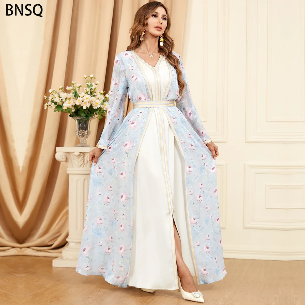 2 Piece Sets Muslim Dress for Women Ramadan Arabic Femme Kimono Abaya Eid Jalabiya Marocain Clothes Turkey Moroccan Kaftan Robe