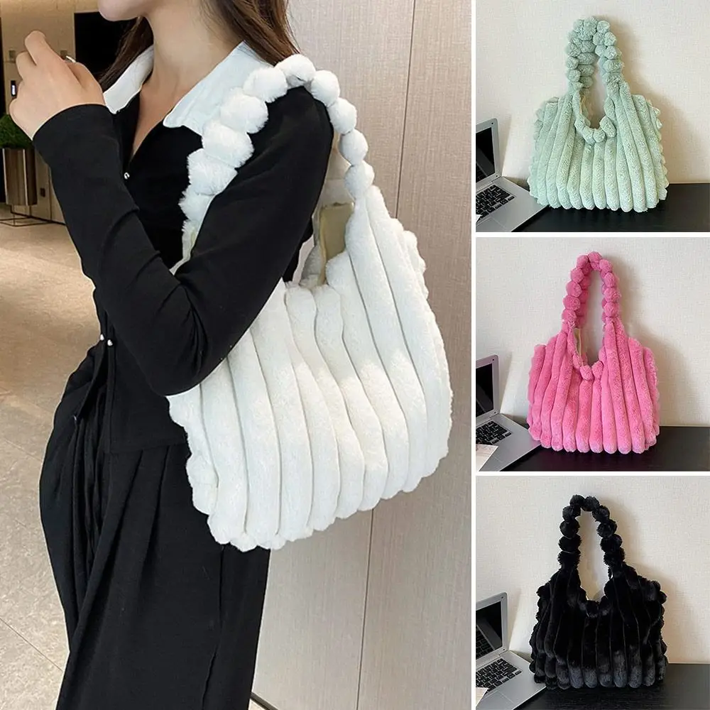 

Large Capacity Plush Shoulder Bags Cute Solid Color Soft Handbags Totes Bag Female