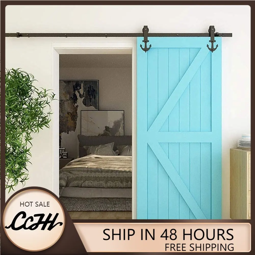 

CCJH оборудование для раздвижной двери сарая Kits, 4-20 футов/121-609 см, анкерный ролик, подходит для одной двери, сверхпрочный, не ржавеет