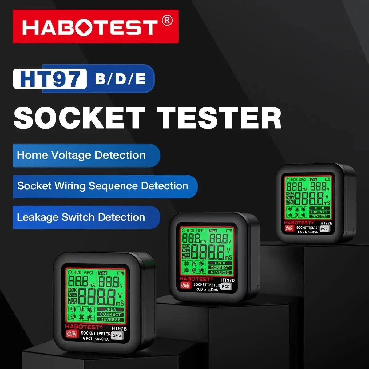 Фото Тестер розеток HT97 Pro, тест напряжения, ЖК-дисплей, цифровая розетка, обнаружение вилки США/Великобритании/ЕС, заземление, штекер нулевой линии, проверка фазы полярности №1