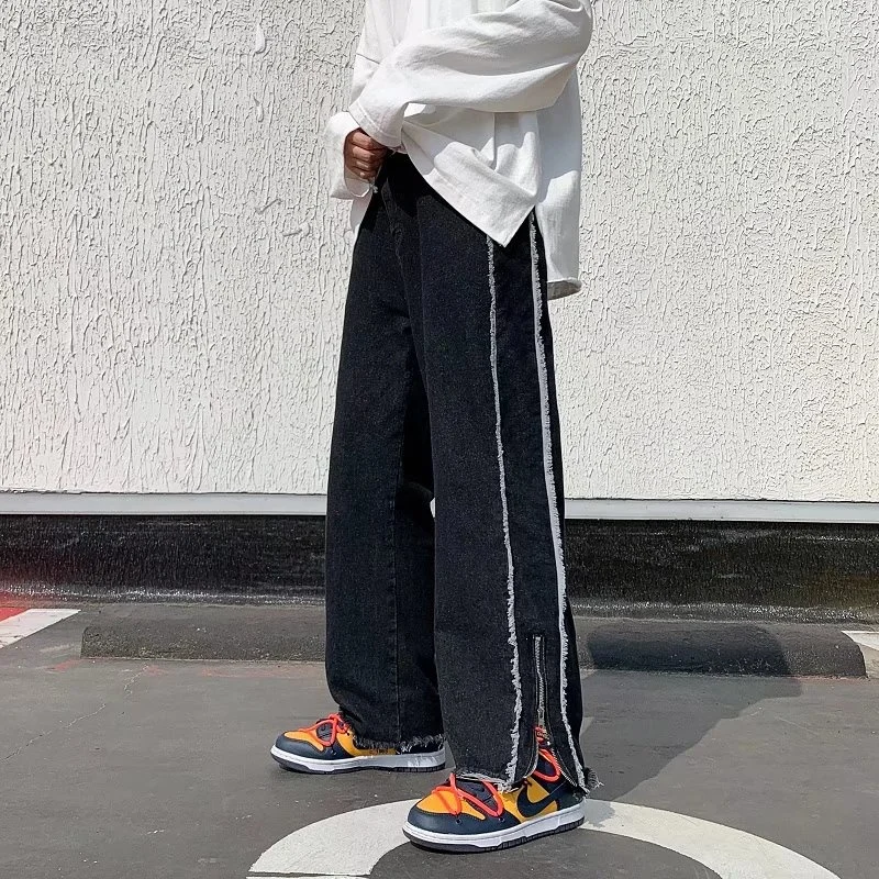 Black Jeans Baggy Men Fashion Retro Casual Wide Leg Jeans Men Streetwear Loose Hip Hop Straight Denim Pants Mens Trousers S-3XL