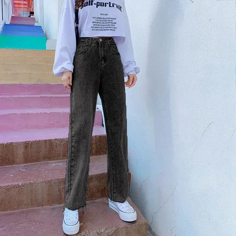 Джинсы женские весна-осень 2022 новые вертикальные прямые широкие брюки с высокой