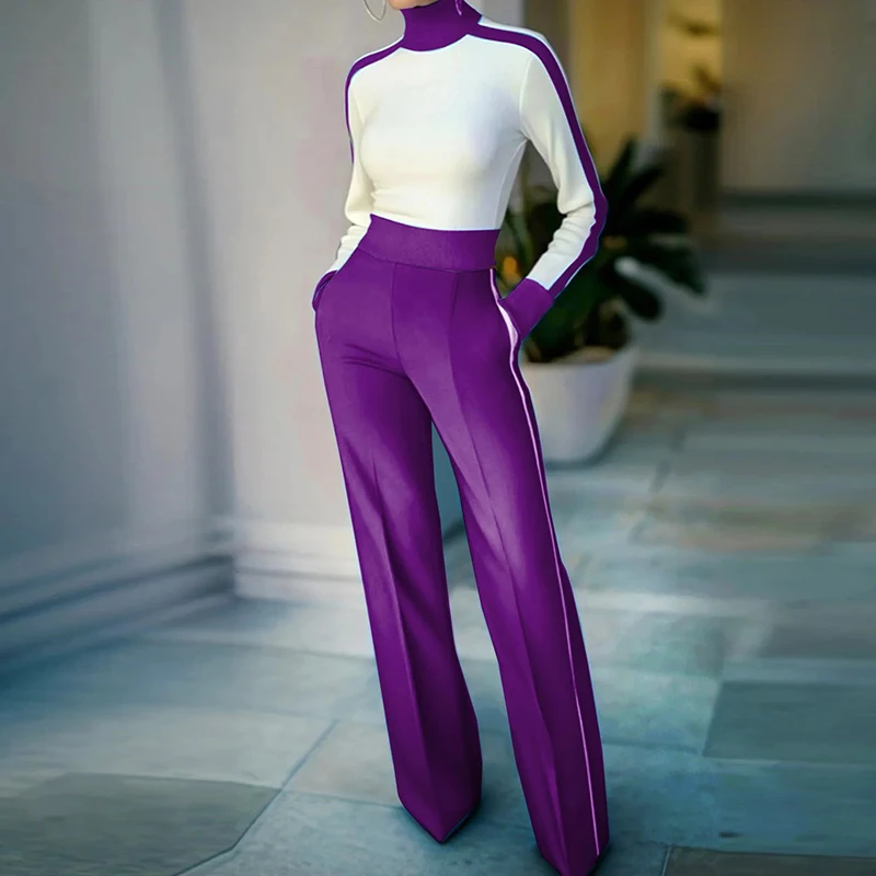 Женская водолазка топ с длинными рукавами и брюки костюмы для поездок на работу