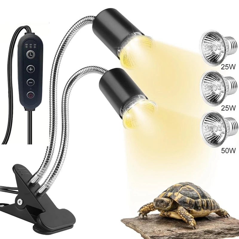 

Reptile Heat Lamp Dual-Head UVA UVB Heating Light With Cycle Timer, For Bearded US Plug